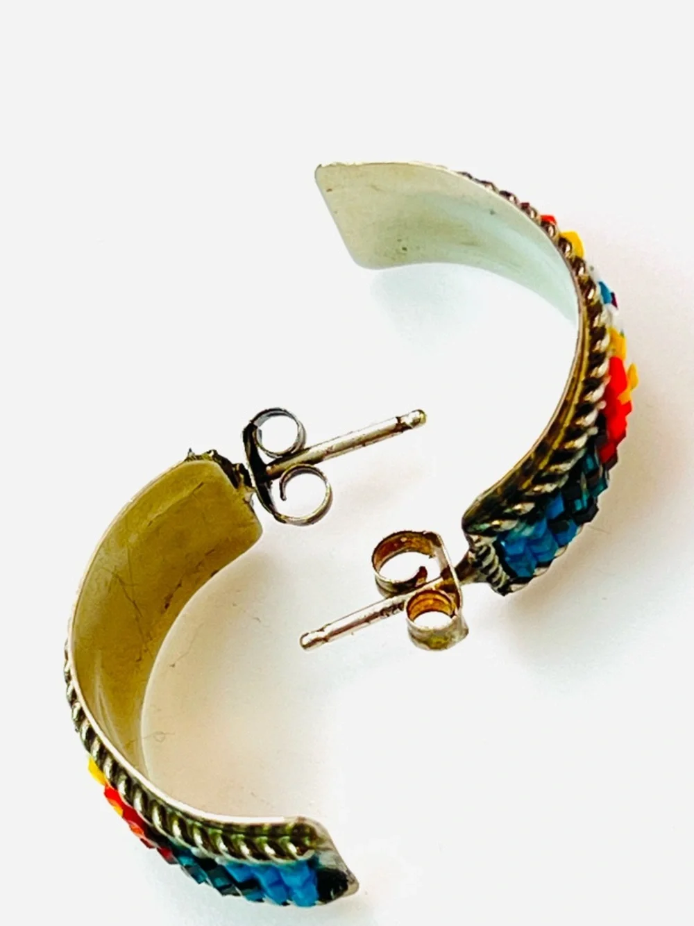 Navajo Sterling Silver Beaded Half Hoop Earrings | Native American Artisan | 1”